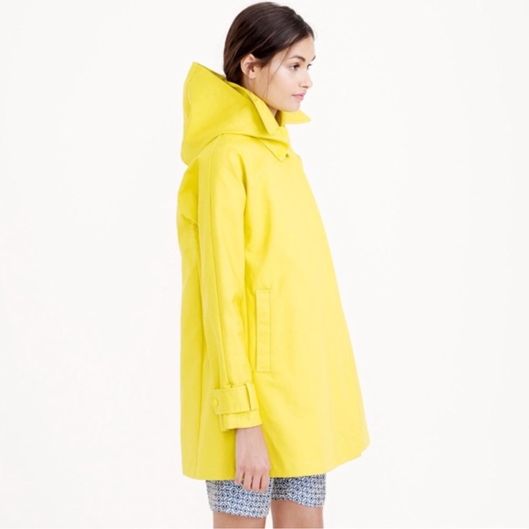 J.CREW Swing Trench Coat in yellow cotton, detachable hood, pockets Sz M NEW - Picture 5 of 16